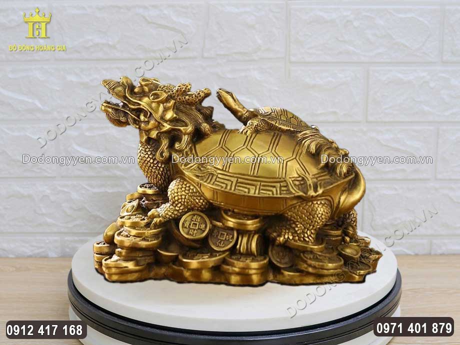 Tượng Long Quy (R&ugrave;a Đầu Rồng) C&otilde;ng Con Bằng Đồng V&agrave;ng Mẫu Đẹp
